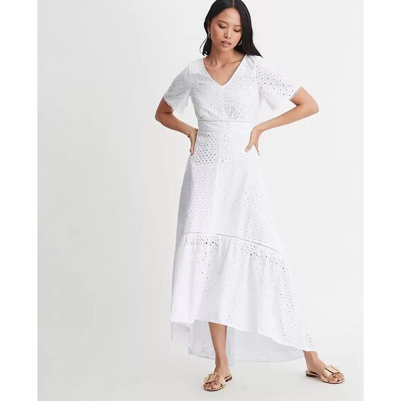 Ann Taylor Eyelet Short Sleeve Hi Low Dress Size 0 White - Picture 8 of 8